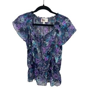 So Bo Ho Black Floral Sheer Top Juniors Size Medium